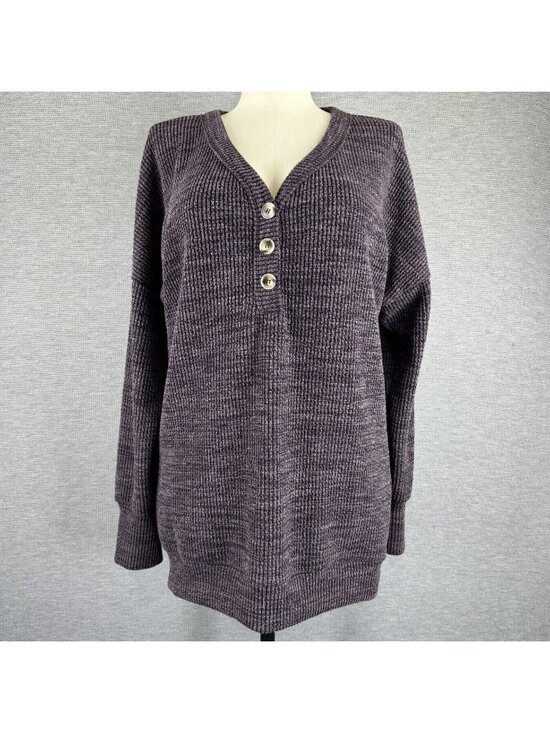 Michelle Mae Sweaters - Michelle Mae V Neck Sweater Womens Size XL Purple Faux Buttons Long Sleeve